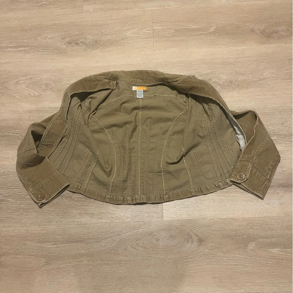 Tulle‎ Anthropologie Vintage Y2K Tan Corduroy Cropped Fitted Jacket Women Sz M